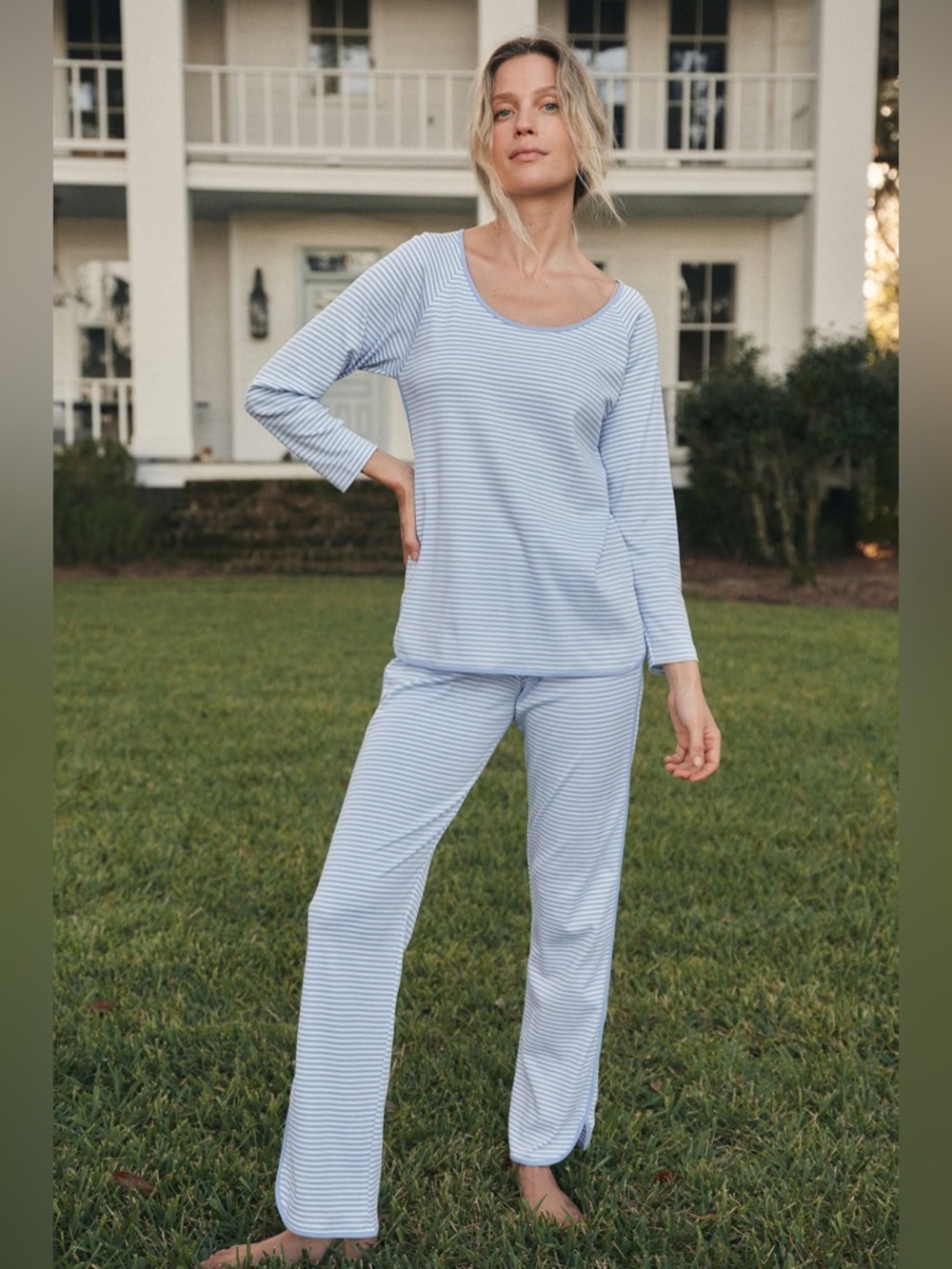 NWOT Lake Pajamas: Pima Long-Long Set in Hydrangea & Navy